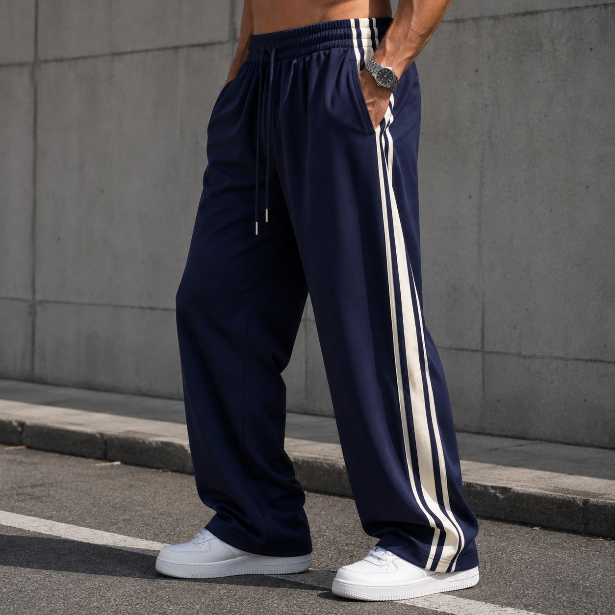 Pantalón Maxton™ con Franjas Laterales, Cintura Ajustable y Corte Recto