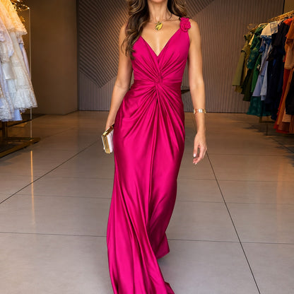 Vestido Albaire™ con Caída Fluida, Escote V y Cintura Definida