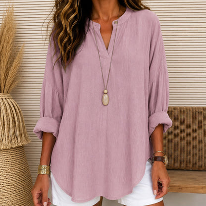 Blusa Daniela™ de Lino y Algodón con Caída Fluida y Escote V