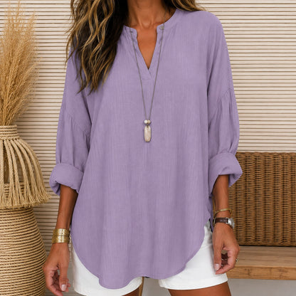Blusa Daniela™ de Lino y Algodón con Caída Fluida y Escote V