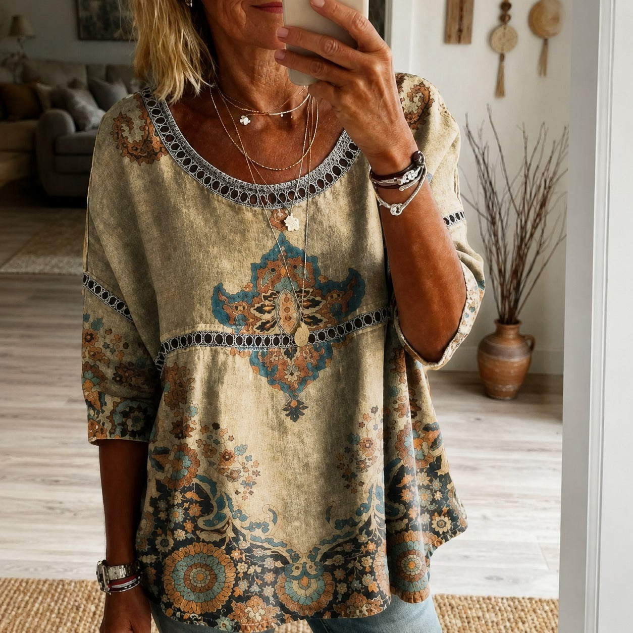 Blusa Samira™ con Estampado Boho y Corte Amplio