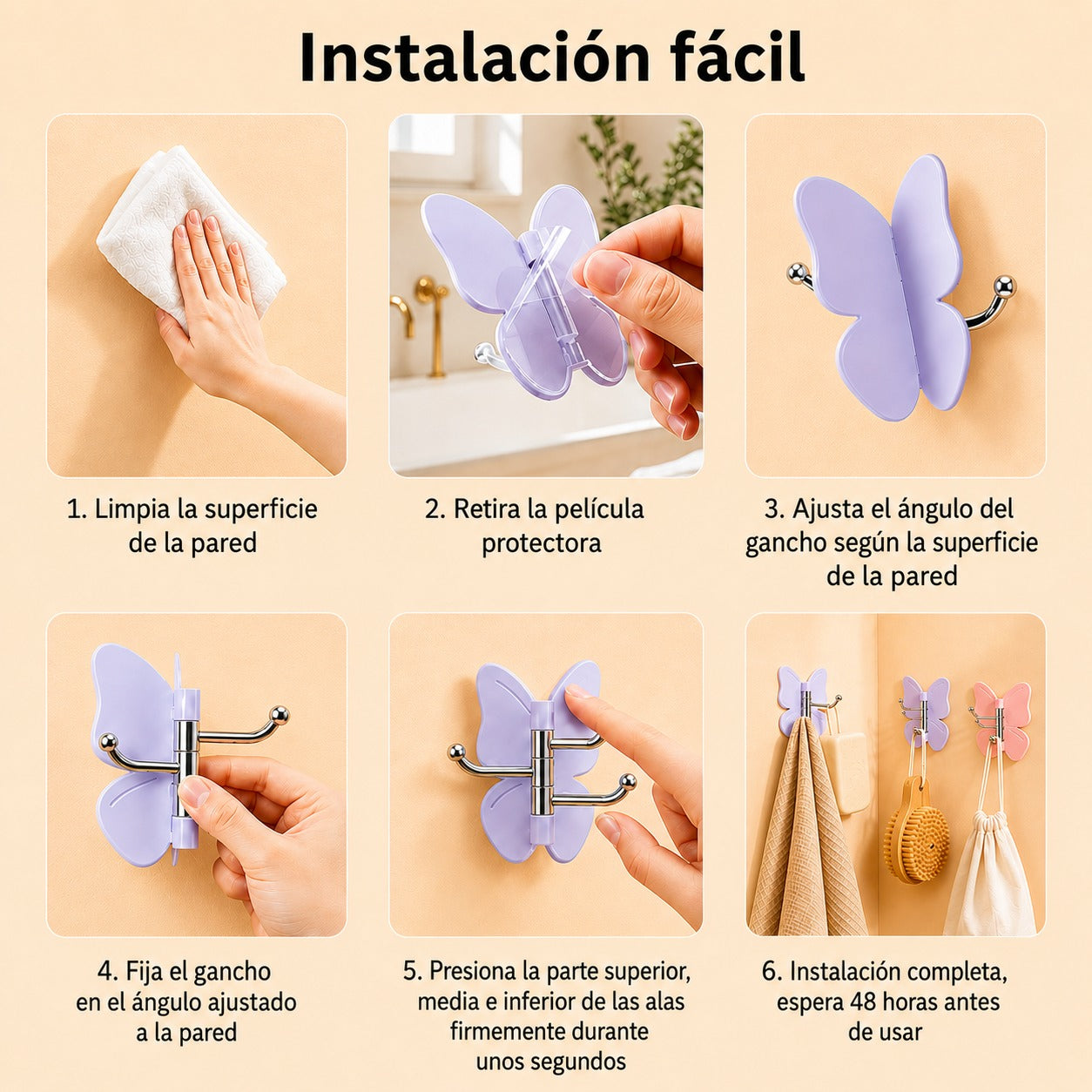 [COMPRA 5 Y LLÉVATE 10] Kit de Ganchos Adhesivos en Forma de Mariposa con Alas Ajustables y 3 Ganchos Giratorios