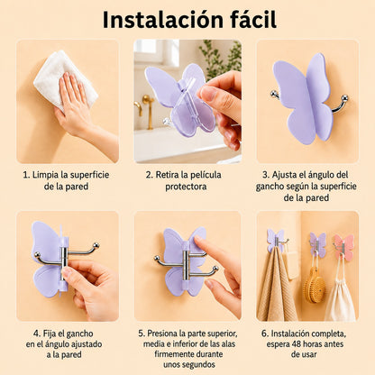 [COMPRA 5 Y LLÉVATE 10] Kit de Ganchos Adhesivos en Forma de Mariposa con Alas Ajustables y 3 Ganchos Giratorios