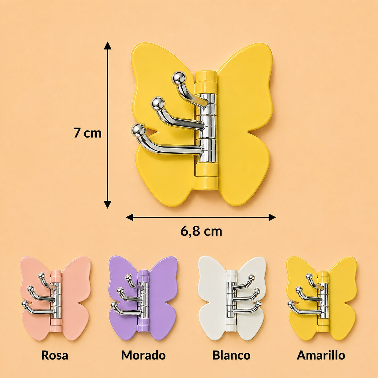 [COMPRA 5 Y LLÉVATE 10] Kit de Ganchos Adhesivos en Forma de Mariposa con Alas Ajustables y 3 Ganchos Giratorios