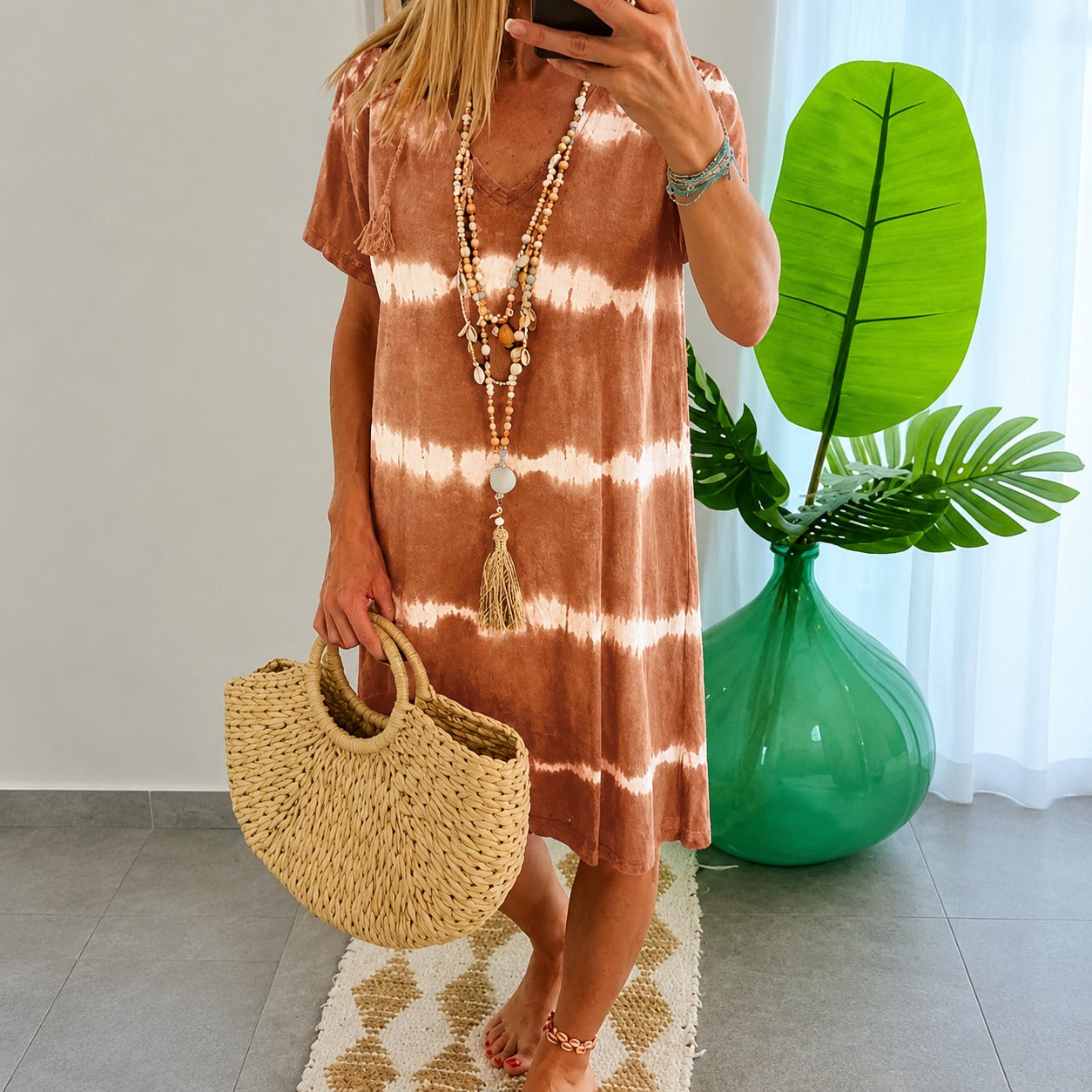 Vestido Carmela™ con Franjas Horizontales y Caída Suelta