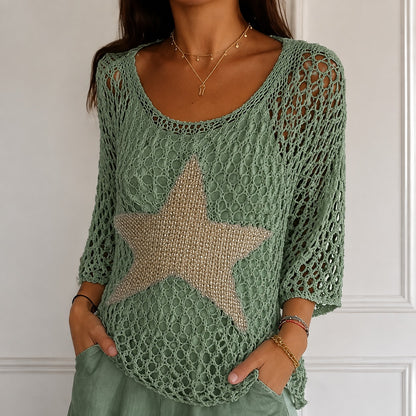 Blusa Celeste™ en Tejido de Punto Calado con Estrella Central y Corte Amplio