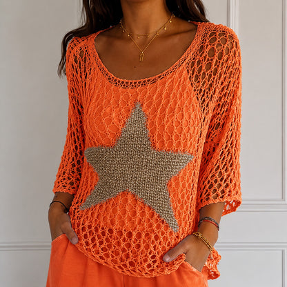 Blusa Celeste™ en Tejido de Punto Calado con Estrella Central y Corte Amplio