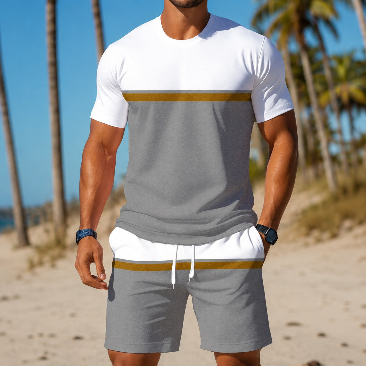 Conjunto Lorenzo™ con Camiseta Bicolor y Shorts con Cintura Ajustable