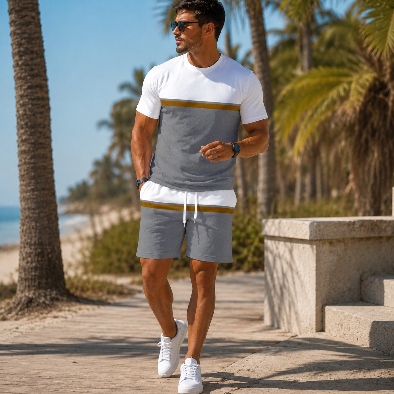 Conjunto Lorenzo™ con Camiseta Bicolor y Shorts con Cintura Ajustable