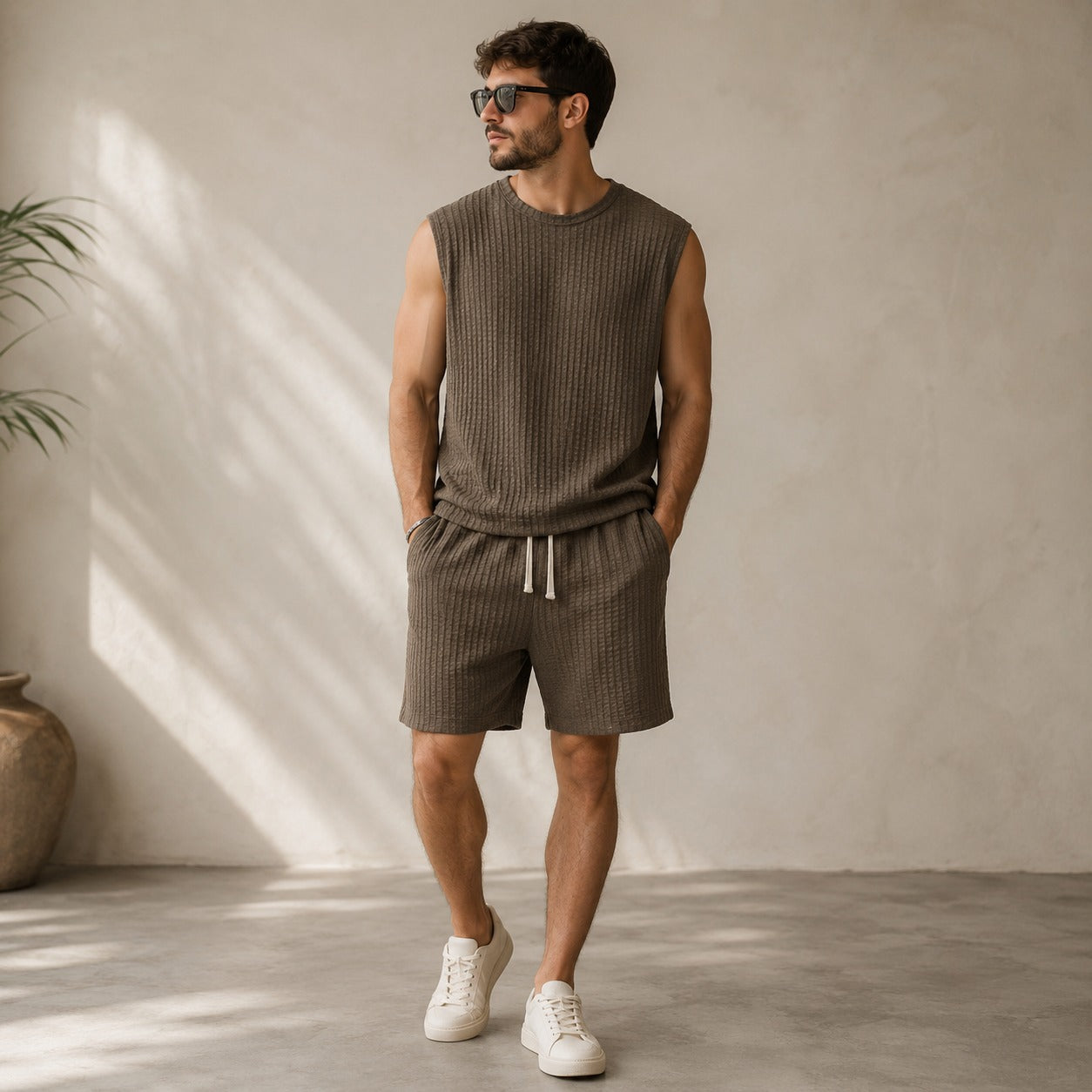 Conjunto Montaro™ con Camiseta Sin Mangas Texturizada y Bermuda con Cordón Ajustable