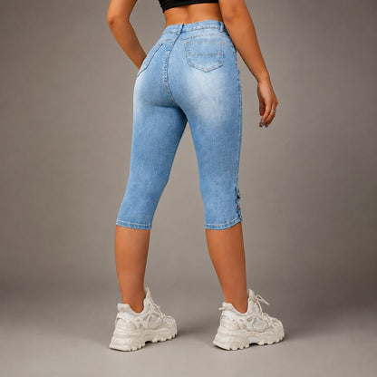 Pantalón Capri Marena™ de Cintura Alta, Abertura Lateral con Botones Ajustables y Elasticidad Total