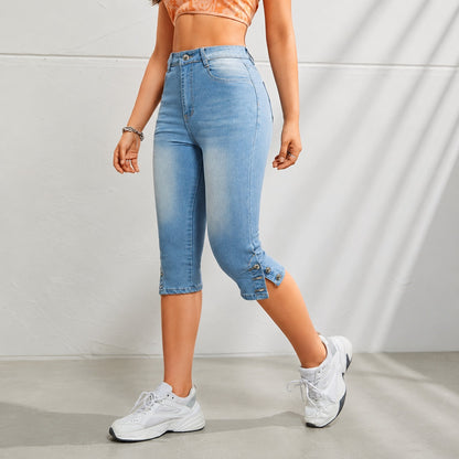 Pantalón Capri Marena™ de Cintura Alta, Abertura Lateral con Botones Ajustables y Elasticidad Total