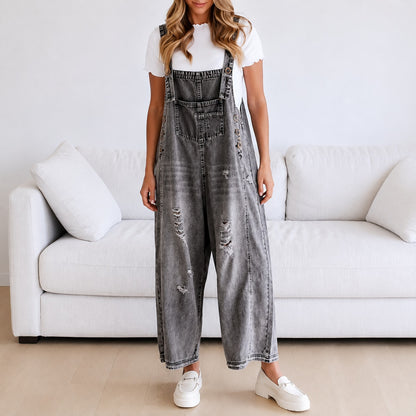 Mono Julieta™ con Corte Amplio, Denim Desgastado y Botones Laterales