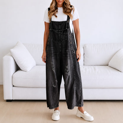 Mono Julieta™ con Corte Amplio, Denim Desgastado y Botones Laterales