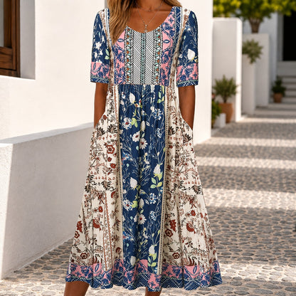 Vestido Salerno™ con Mezcla de Estampados Florales y Falda Amplia