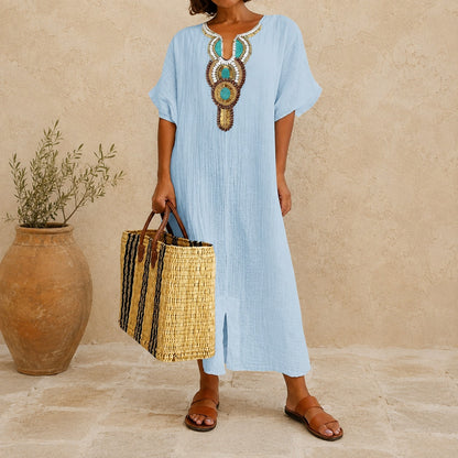 Vestido Almara™ con Bordado Artesanal en el Escote y Corte Holgado