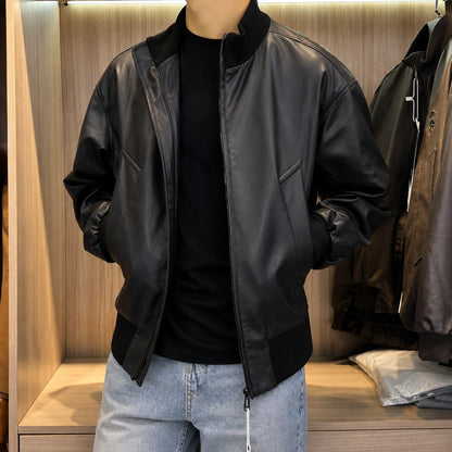 Chaqueta Bomber Bruno™ de Piel con Cuello y Puños Acanalados