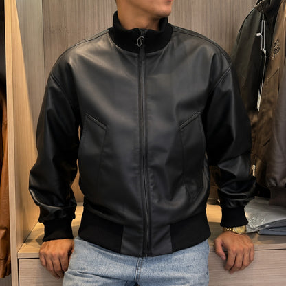 Chaqueta Bomber Bruno™ de Piel con Cuello y Puños Acanalados