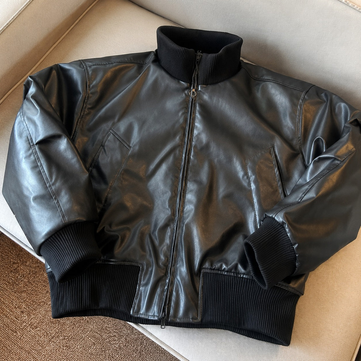 Chaqueta Bomber Bruno™ de Piel con Cuello y Puños Acanalados
