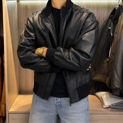 Chaqueta Bomber Bruno™ de Piel con Cuello y Puños Acanalados