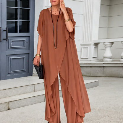 Conjunto Adelina™ con Blusa Larga Asimétrica y Pantalón de Pierna Ancha