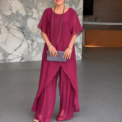 Conjunto Adelina™ con Blusa Larga Asimétrica y Pantalón de Pierna Ancha