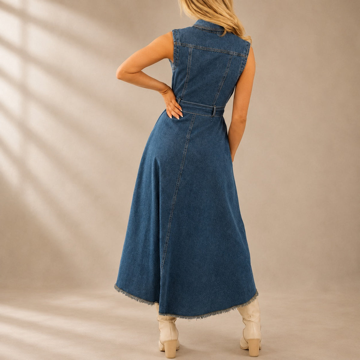 Vestido Vittoria™ de Mezclilla con Cinturón, Botones y Bajo Asimétrico