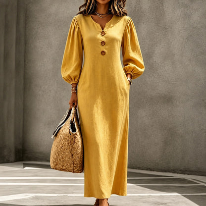 Vestido Mariana™ con Escote V y Mangas Abullonadas