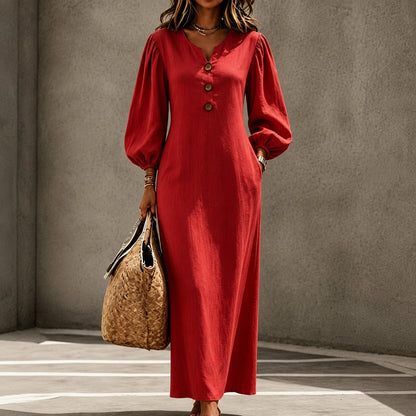 Vestido Mariana™ con Escote V y Mangas Abullonadas