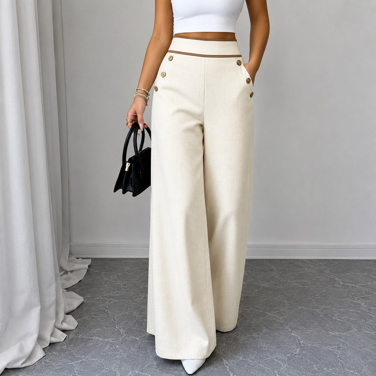 Pantalón Vittoria™ con Cintura Alta, Ribete Contrastante y Diseño de Sastrería