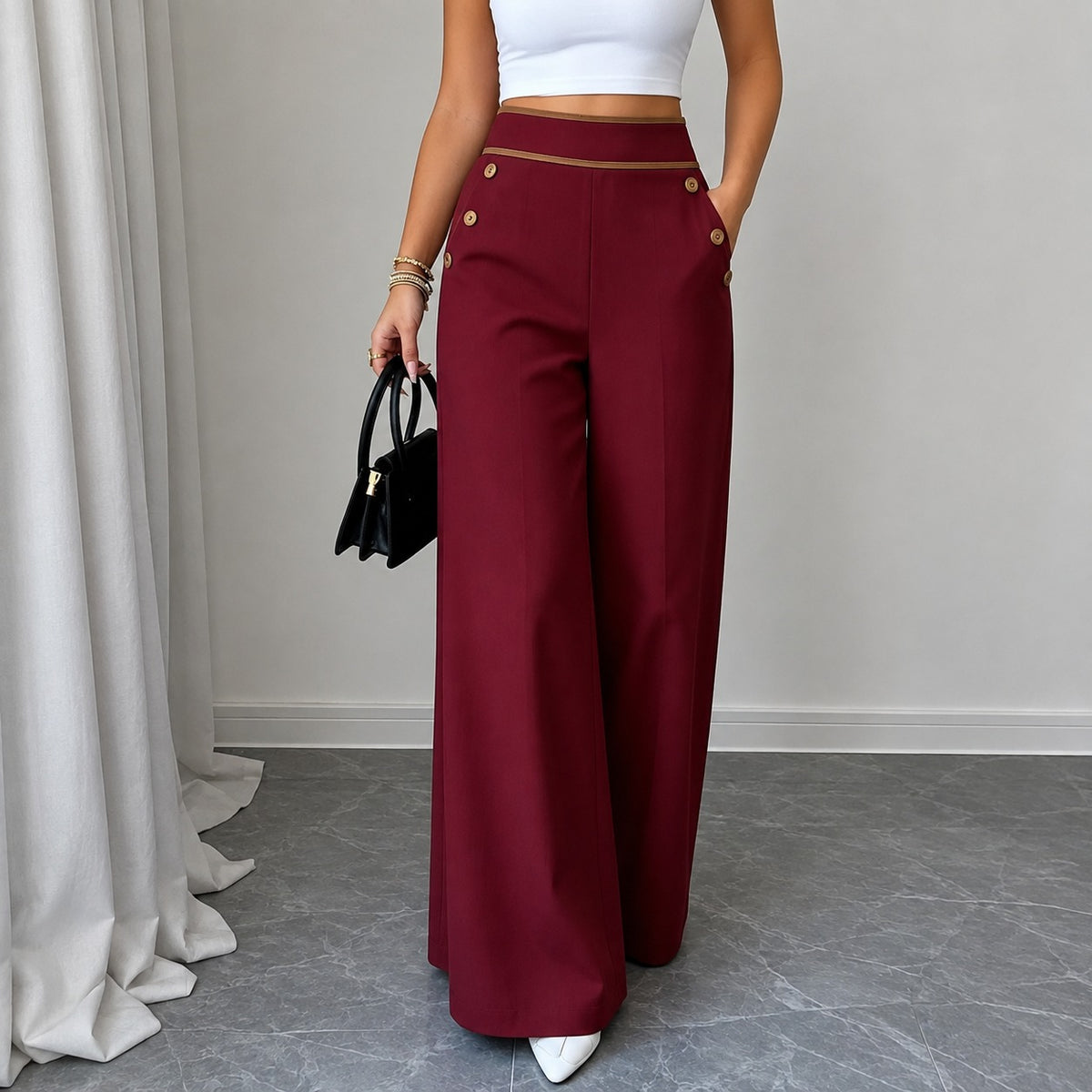 Pantalón Vittoria™ con Cintura Alta, Ribete Contrastante y Diseño de Sastrería