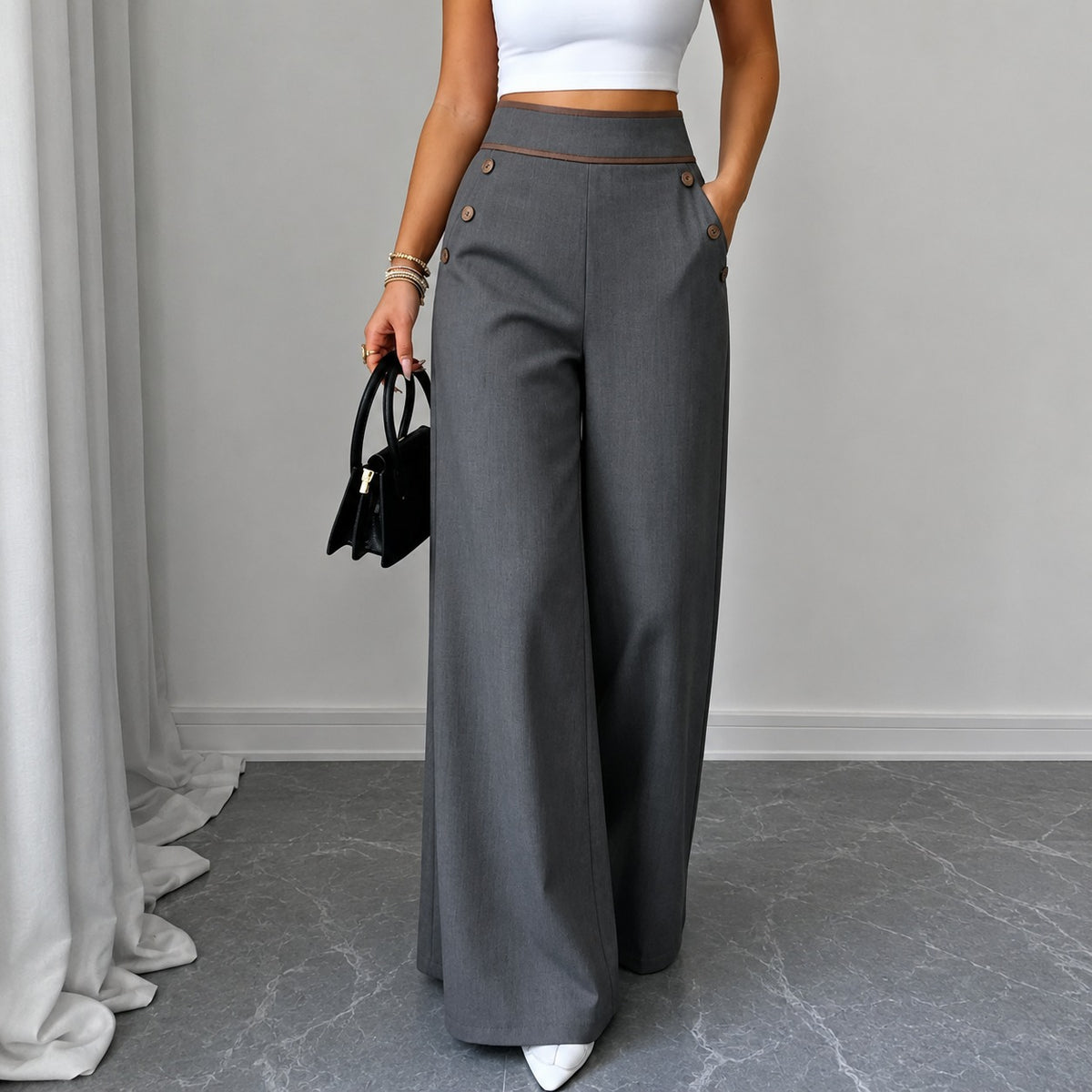 Pantalón Vittoria™ con Cintura Alta, Ribete Contrastante y Diseño de Sastrería