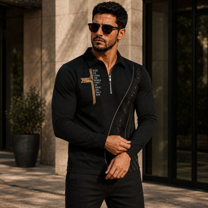 Camisa Valerio™ con Detalles Dorados, Panel Texturizado y Cremallera