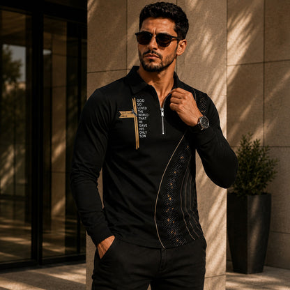 Camisa Valerio™ con Detalles Dorados, Panel Texturizado y Cremallera