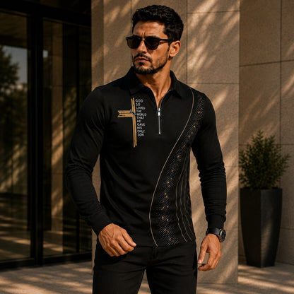 Camisa Valerio™ con Detalles Dorados, Panel Texturizado y Cremallera