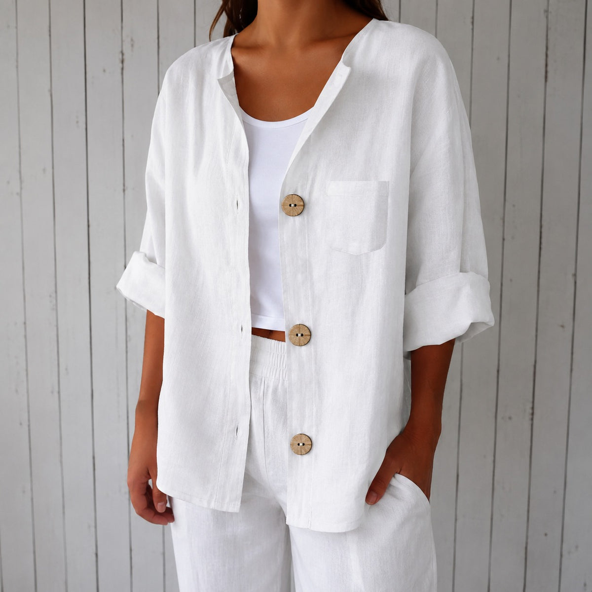 Camisa Veronica™ con Botones Frontales, Manga 3/4 y Bolsillo