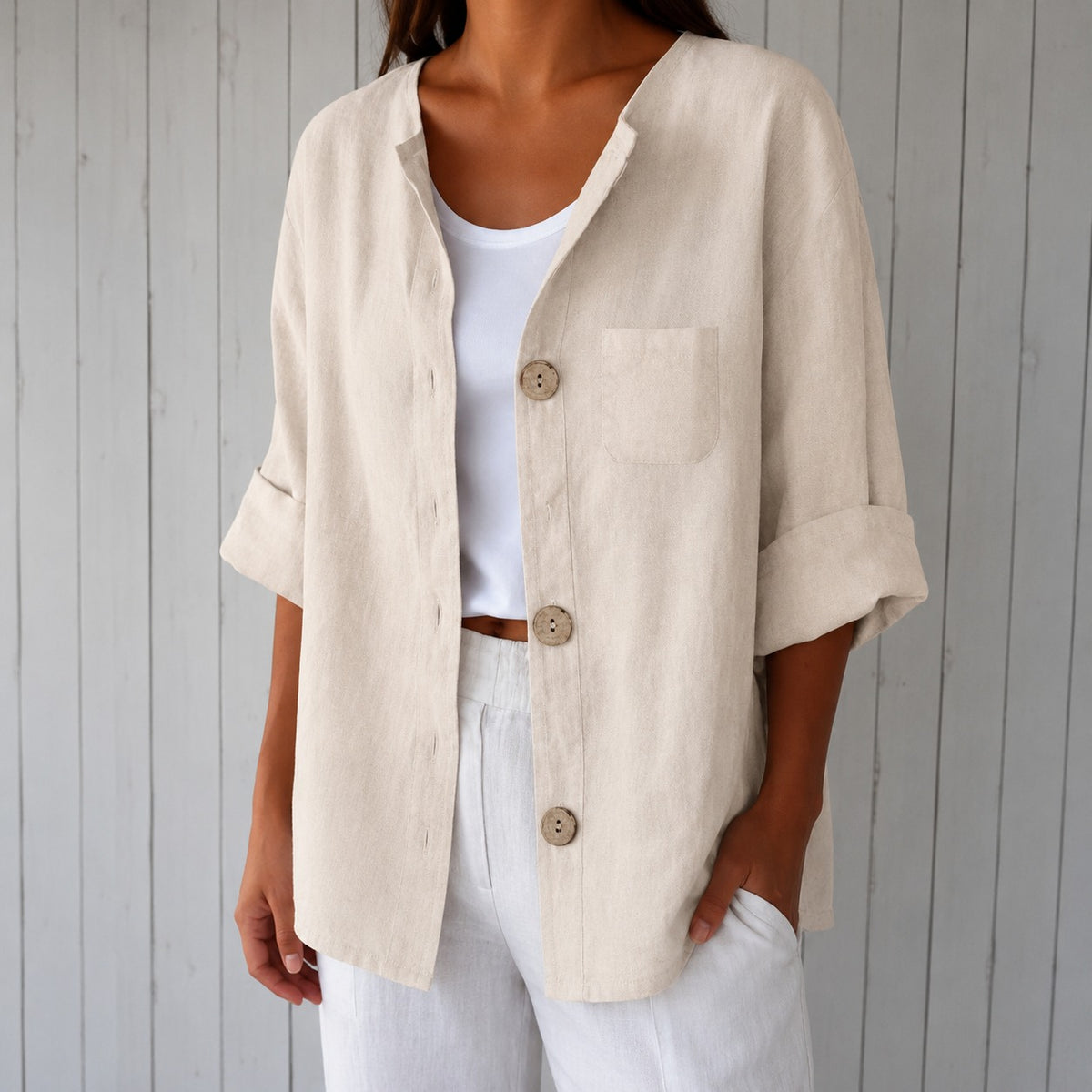 Camisa Veronica™ con Botones Frontales, Manga 3/4 y Bolsillo
