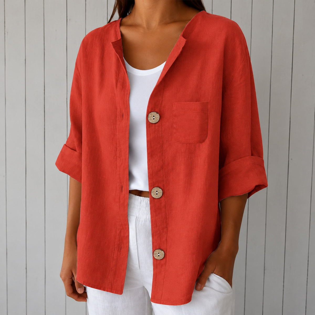 Camisa Veronica™ con Botones Frontales, Manga 3/4 y Bolsillo