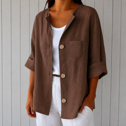 Camisa Veronica™ con Botones Frontales, Manga 3/4 y Bolsillo