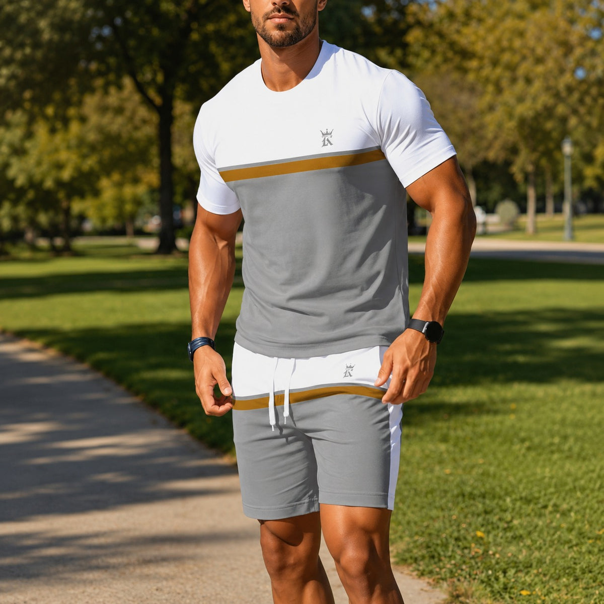 Conjunto Lorenzo™ con Camiseta Bicolor y Shorts con Cintura Ajustable