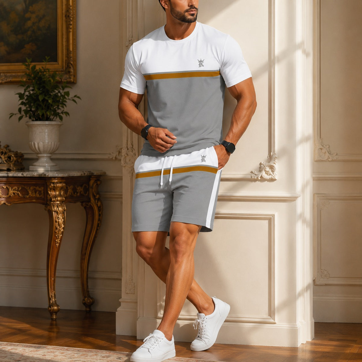 Conjunto Lorenzo™ con Camiseta Bicolor y Shorts con Cintura Ajustable