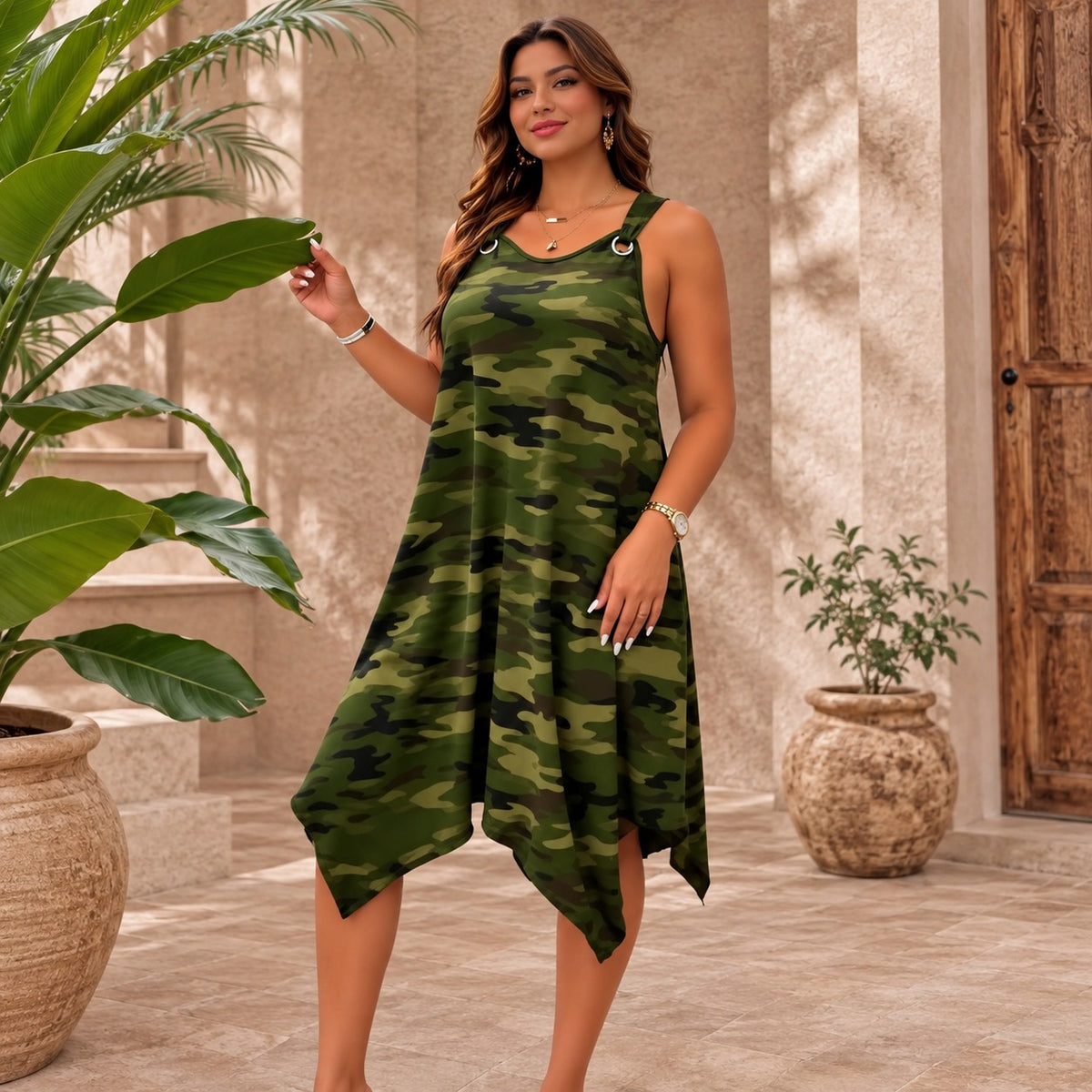 Vestido Maura™ con Estampado Camuflaje, Corte Amplio y Bajo Asimétrico