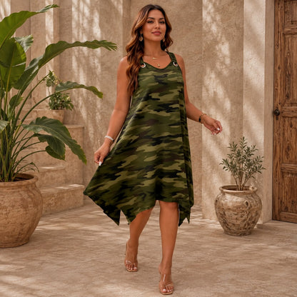 Vestido Maura™ con Estampado Camuflaje, Corte Amplio y Bajo Asimétrico
