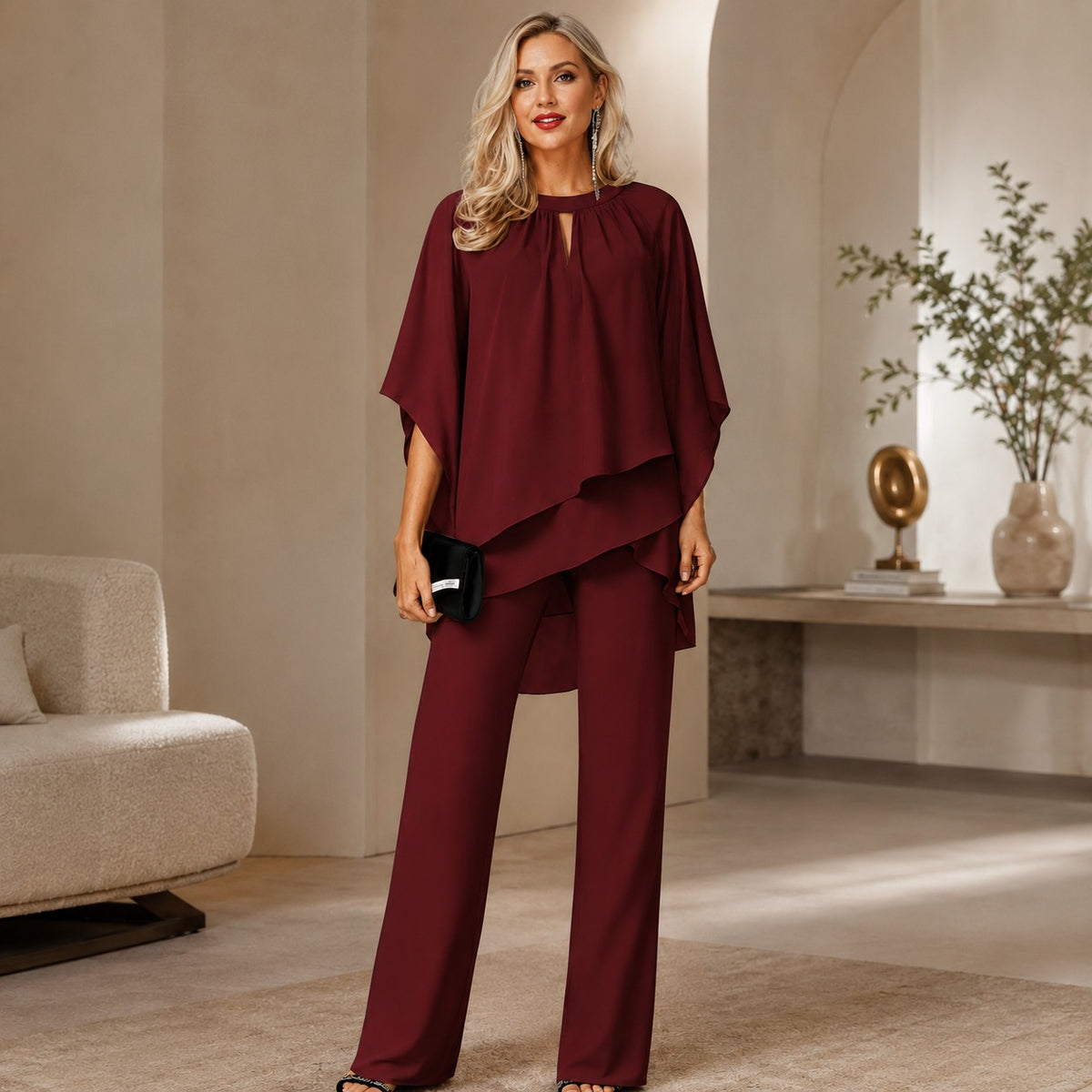 Conjunto Celinne™ con Blusa de Bajo Mullet y Pantalón de Corte Recto Sofisticado / Un Look Completo Para Ocasiones Especiales