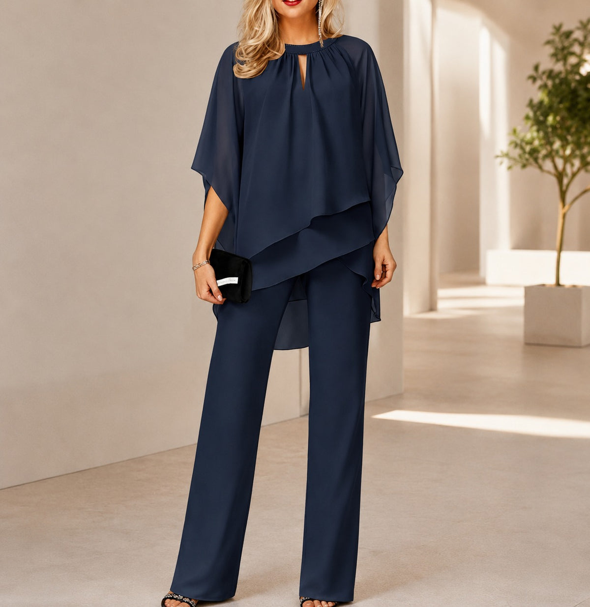 Conjunto Celinne™ con Blusa de Bajo Mullet y Pantalón de Corte Recto Sofisticado / Un Look Completo Para Ocasiones Especiales