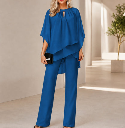 Conjunto Celinne™ con Blusa de Bajo Mullet y Pantalón de Corte Recto Sofisticado / Un Look Completo Para Ocasiones Especiales