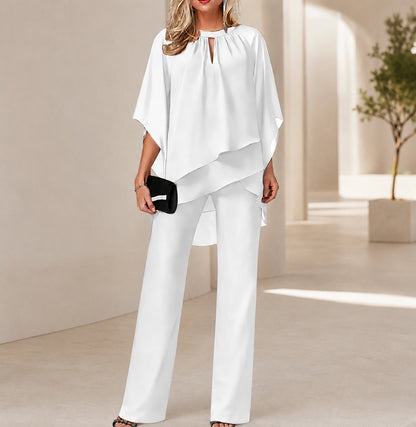 Conjunto Celinne™ con Blusa de Bajo Mullet y Pantalón de Corte Recto Sofisticado / Un Look Completo Para Ocasiones Especiales