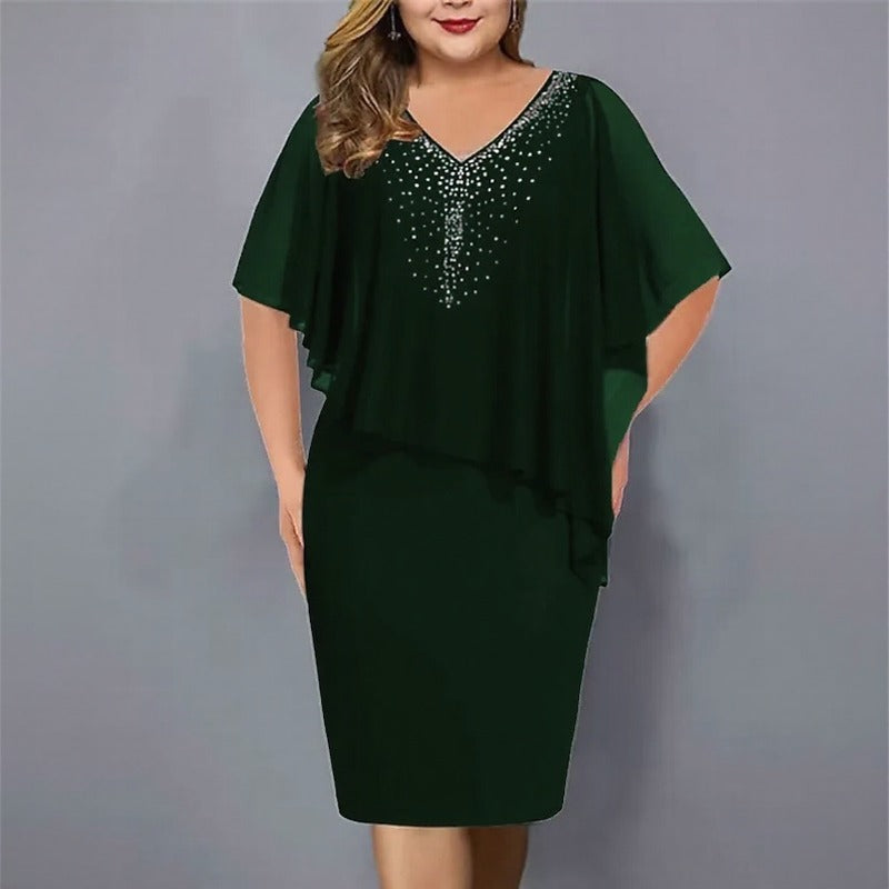 Vestido Maresse™ con Capa Asimétrica y Aplicaciones Brillantes