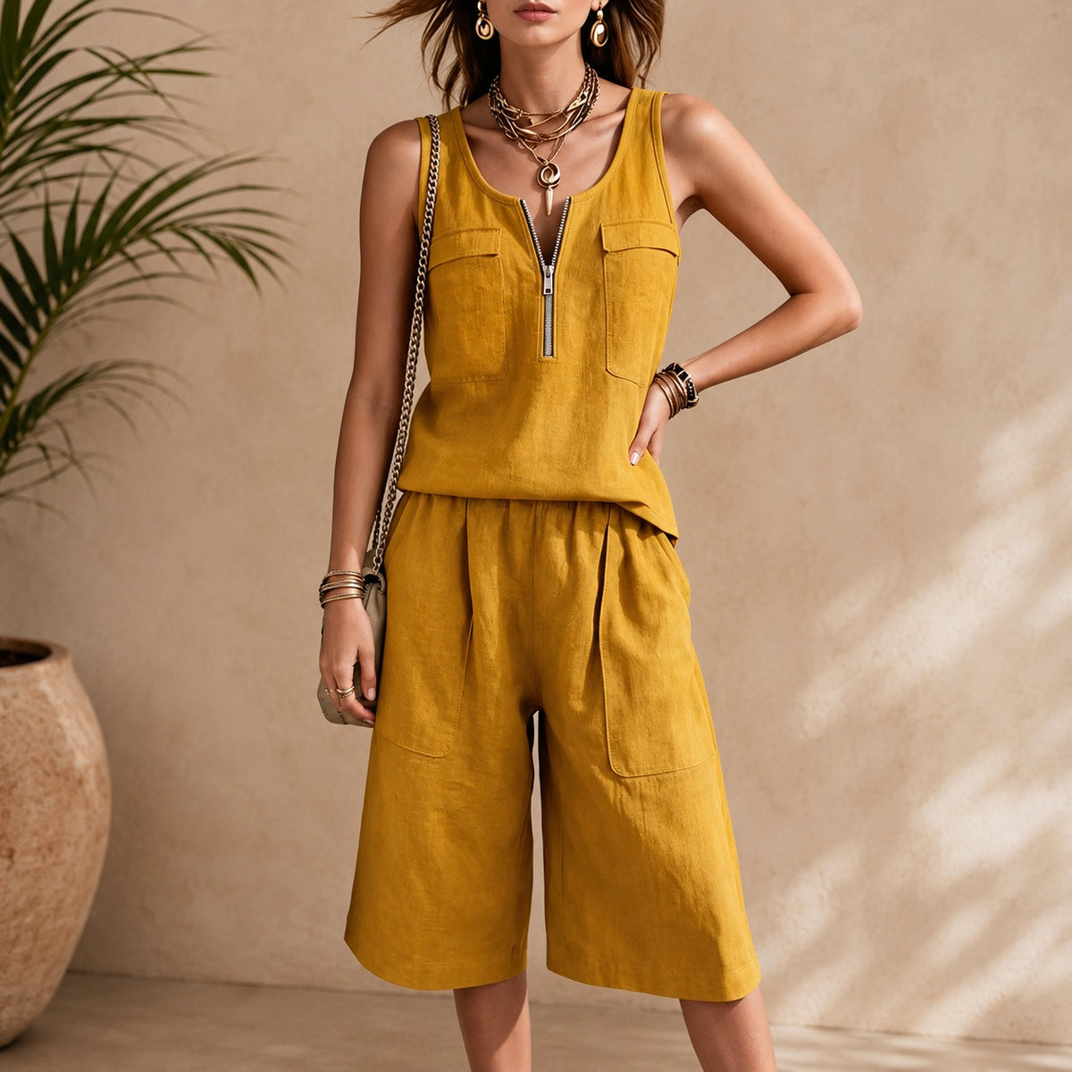 Conjunto Lucia™ con Top Sin Mangas y Bermuda con Cintura Elástica