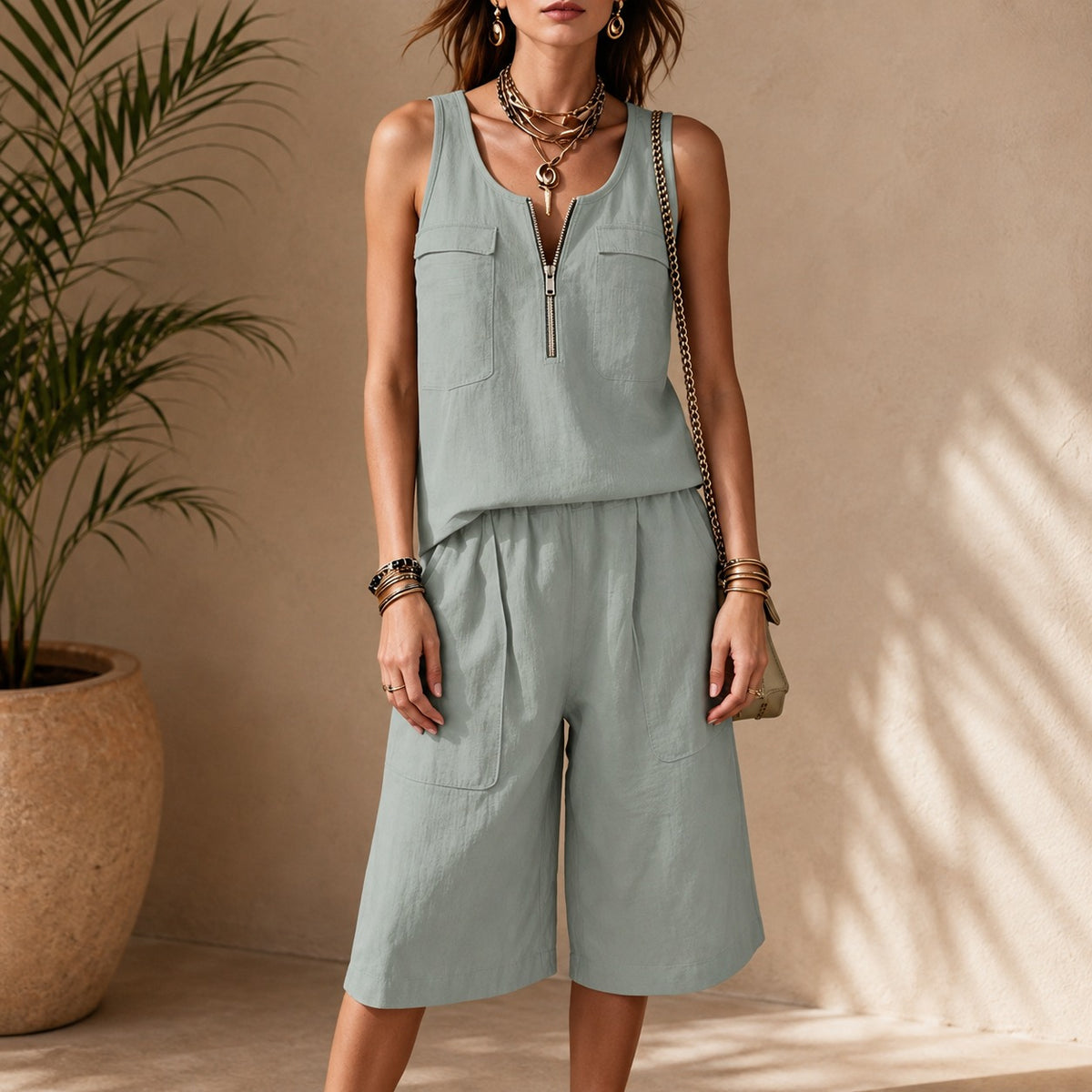 Conjunto Lucia™ con Top Sin Mangas y Bermuda con Cintura Elástica
